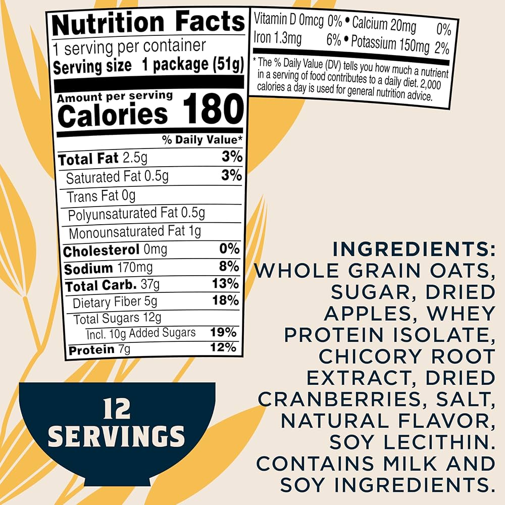 Quaker Instant Oatmeal Instant Oats Express, Apple Cranberry, 1.79 Ounce (Pack of 12)