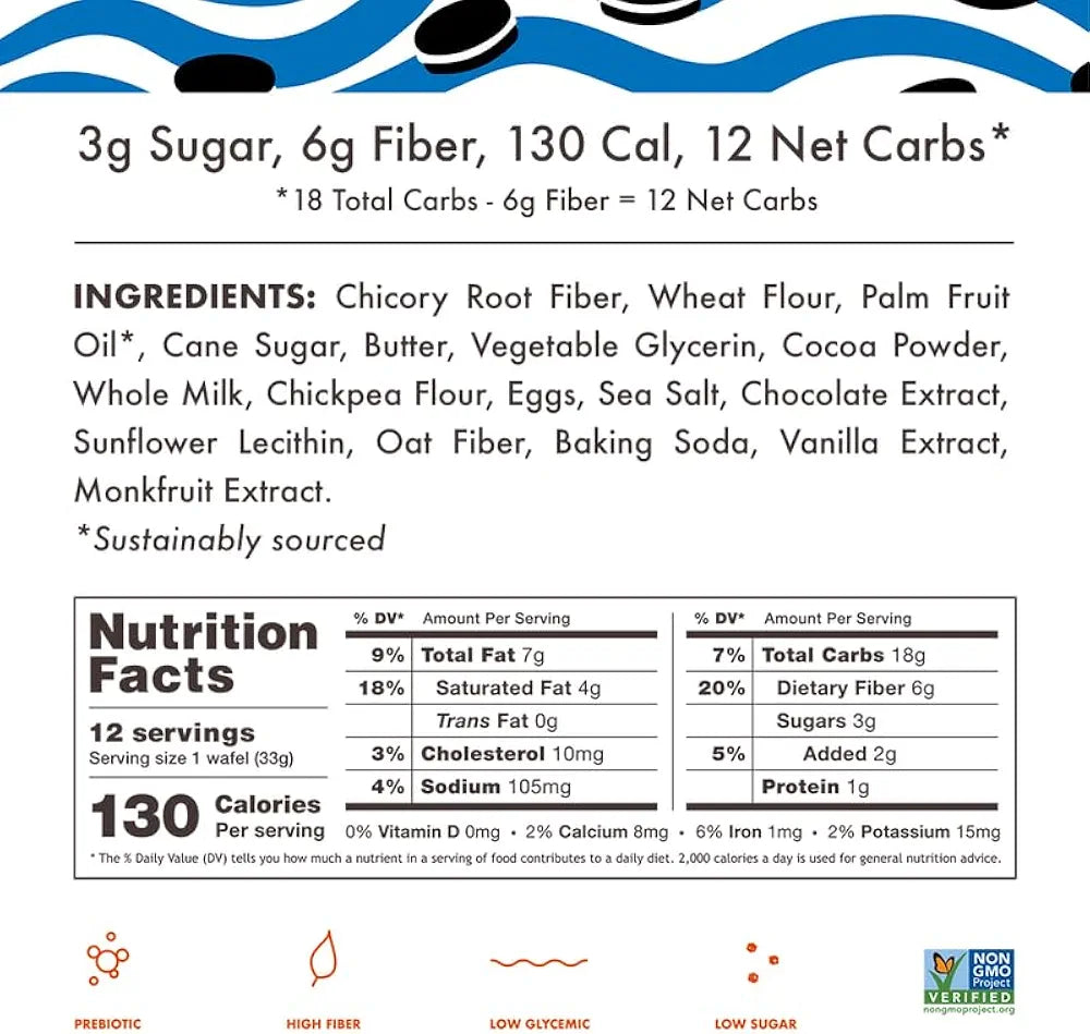 Rip Van Wafels Cookies & Cream Stroopwafels - Healthy Snacks - Non GMO Snack - Keto Friendly - Office Snacks - Low Sugar (3g) - Low Calorie Snack - 12 Pack