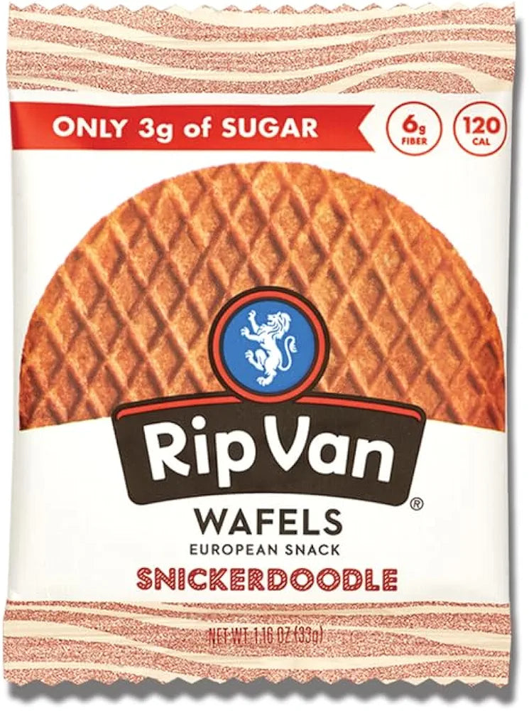 Rip Van Wafels Snickerdoodle Stroopwafels, Healthy Snacks, Non-GMO, Keto Friendly, Office Snacks, Low Sugar (3g), Low Calorie, 12 Pack