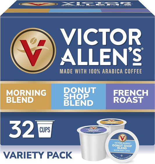 Victor Allen's Coffee Variety Pack (Morning Blend, Donut Shop Blend, and French Roast), 32 Count, Single Serve Coffee Pods for Keurig K-Cup Brewers