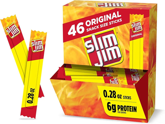 Slim Jim Smoked Meat Sticks, Original Flavor, 6g Protein Per Serving, Snack Size, Halloween Snack, 0.28 oz. (46 Count)