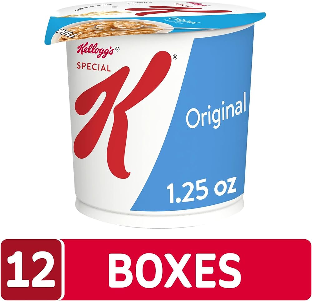 Kellogg's Special K, Breakfast Cereal in a Cup, Original, Bulk Size, 12 Count (Pack of 2, 7.5 oz Trays)