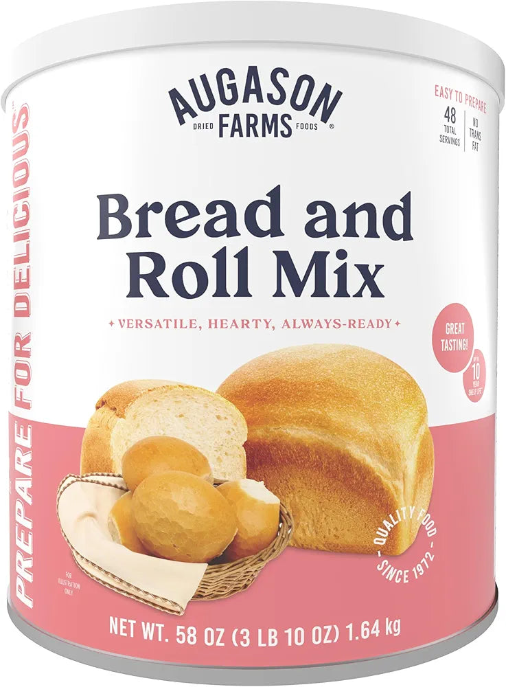 Bread and Roll Mix Supply, 48 Servings, 10 Year Shelf Life - Makes 6 Loaves or 72 Bread Rolls for Prepared Meals Ready to Eat