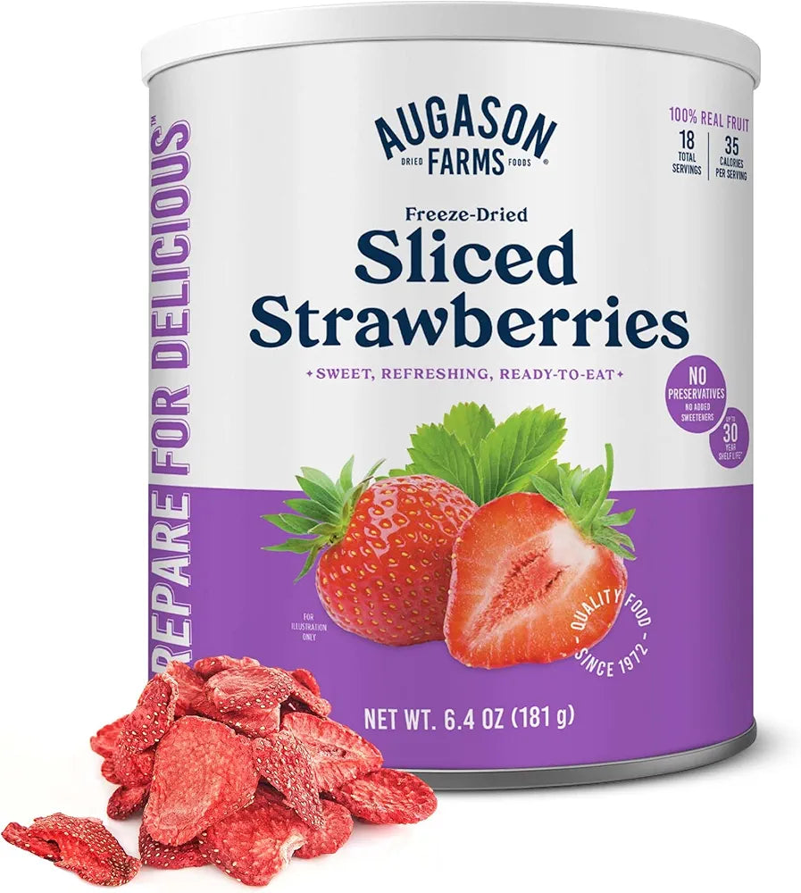 Augason Farms Freeze Dried Sliced Strawberries Can - Gluten Free Snack for Baking, Smoothies, and Emergency Storage - Healthy Individual Fruit Snacks – 6.5 Ounces (18 Servings)