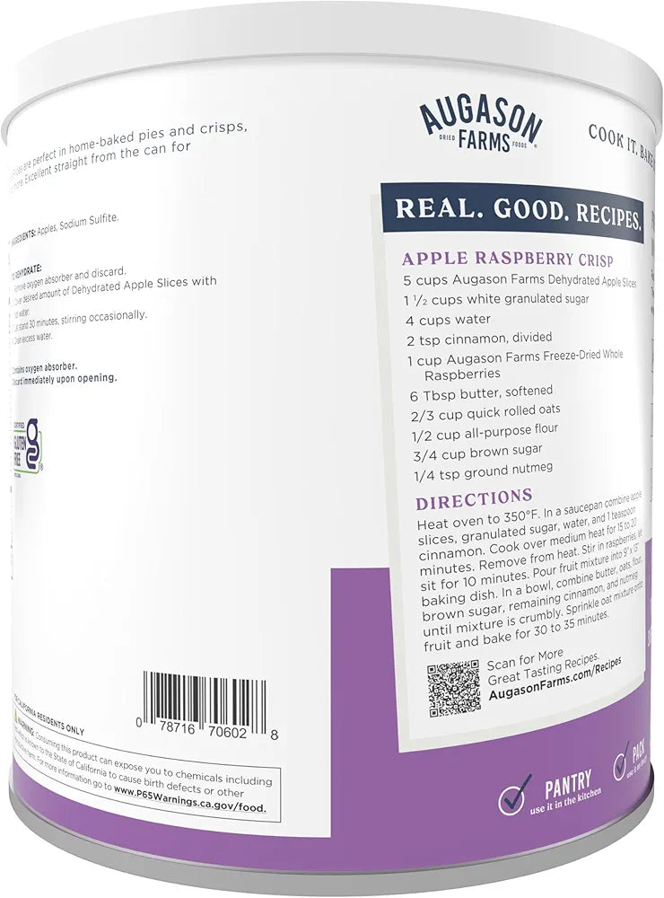 Augason Farms Dehydrated Apple Slices Can - Gluten Free Survival Food with Long Shelf Life - Emergency Food Supply for Camping, Prep & Everyday Meals - 20 Servings