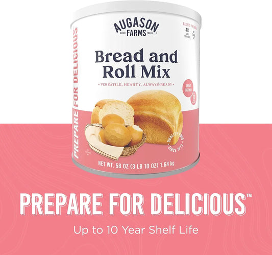 Bread and Roll Mix Supply, 48 Servings, 10 Year Shelf Life - Makes 6 Loaves or 72 Bread Rolls for Prepared Meals Ready to Eat