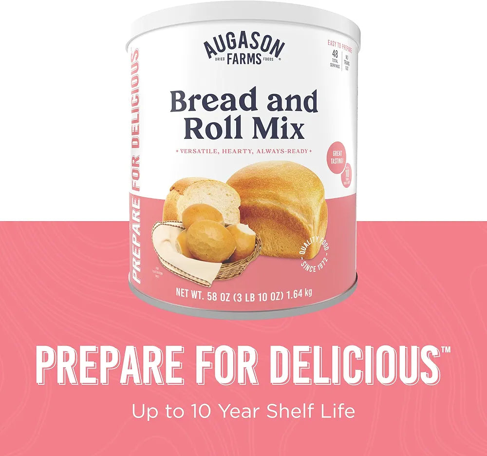 Bread and Roll Mix Supply, 48 Servings, 10 Year Shelf Life - Makes 6 Loaves or 72 Bread Rolls for Prepared Meals Ready to Eat