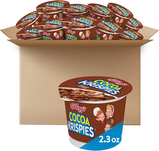 Kellogg's Cocoa Krispies Cold Breakfast Cereal Cups, Kids Snacks, Cereal Cups to Go (12 Cups)