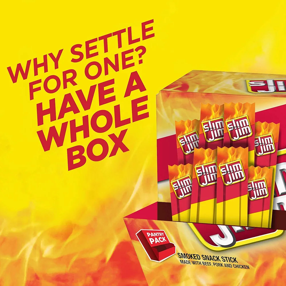 Slim Jim Smoked Meat Sticks, Original Flavor, 6g Protein Per Serving, Snack Size, Halloween Snack, 0.28 oz. (46 Count)