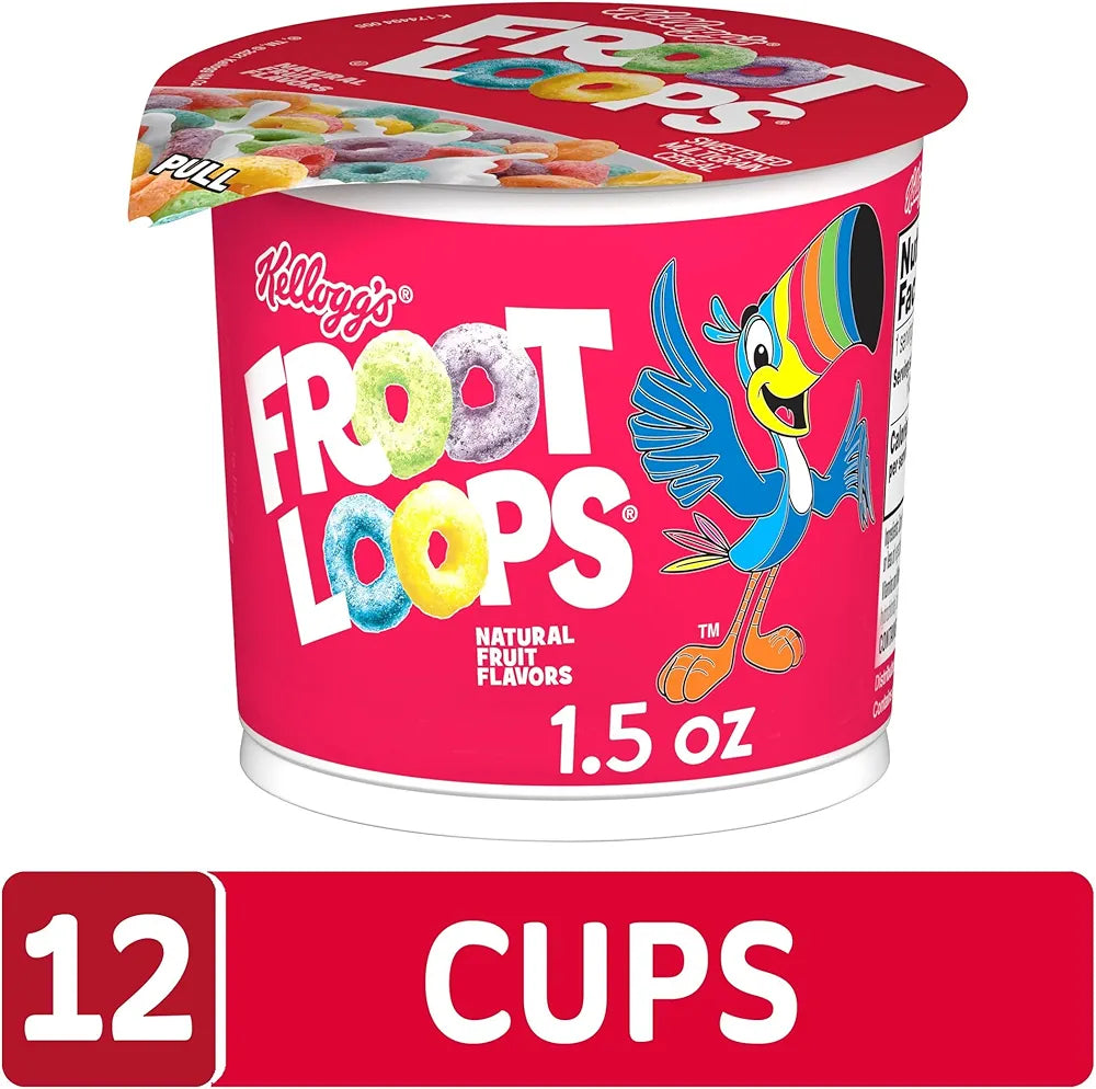 Kellogg's Froot Loops Breakfast Cereal Cups, Fruit Flavored, Breakfast Snacks with Vitamin C, Original, 18oz Case (12 Cups)