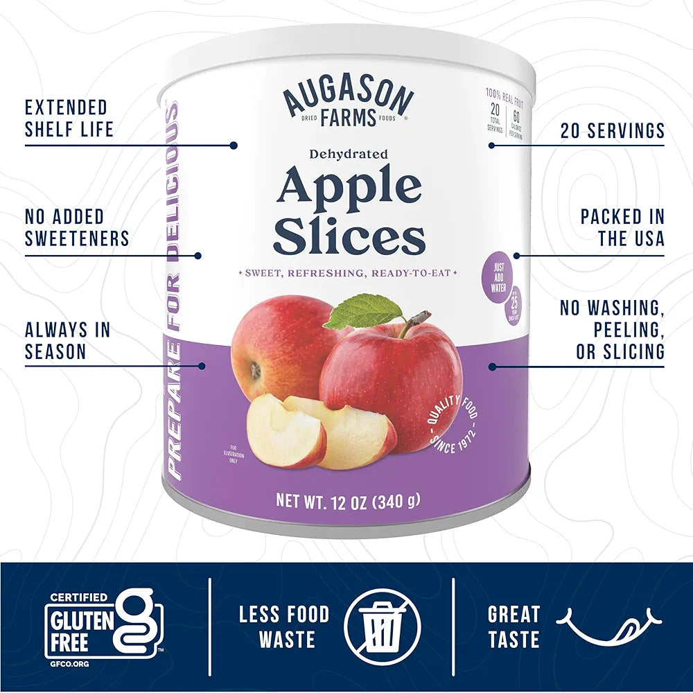 Augason Farms Dehydrated Apple Slices Can - Gluten Free Survival Food with Long Shelf Life - Emergency Food Supply for Camping, Prep & Everyday Meals - 20 Servings