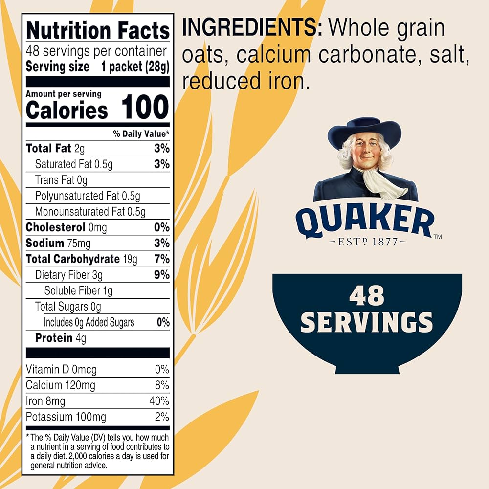 Quaker Instant Oatmeal, Original, Individual Packets, 0.98 Ounce , 48 Count