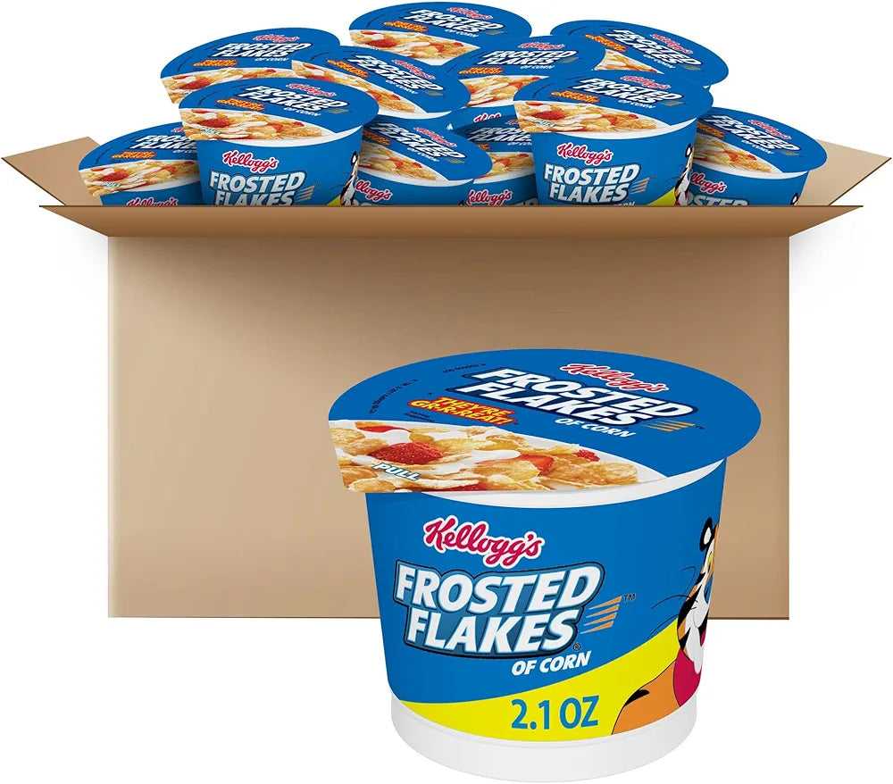 Kellogg's Frosted Flakes Breakfast Cereal Cups, 8 Vitamins and Minerals, Kids Snacks, Original, 25.2oz Case (12 Cups)