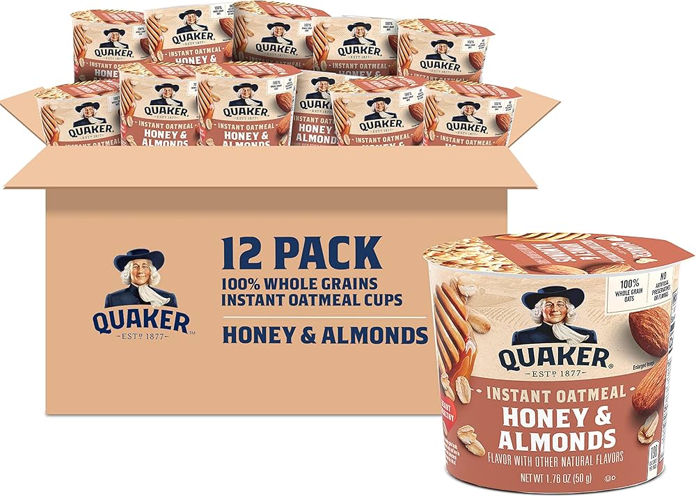 Quaker Instant Oatmeal Express Cups, Honey & Almonds, 1.76 Ounce (Pack of 12)