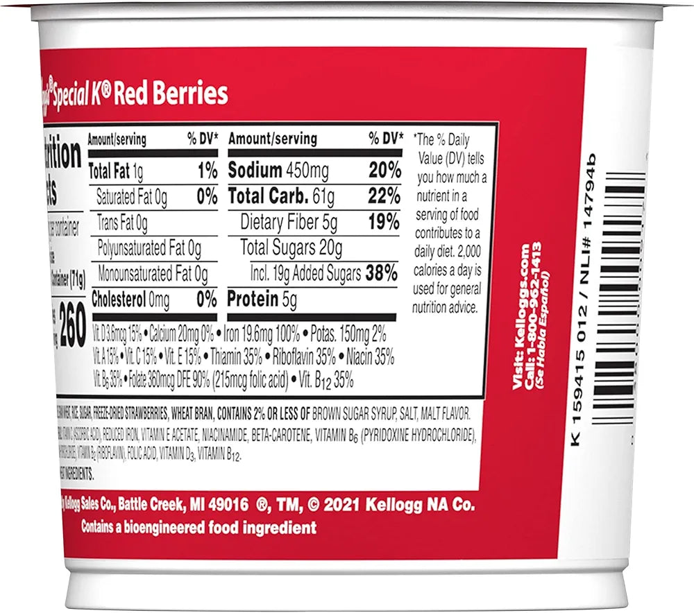Kellogg’s Special K Breakfast Cereal Cups, 11 Vitamins and Minerals, Made with Real Strawberries, Red Berries, 30oz Case (12 Cups)