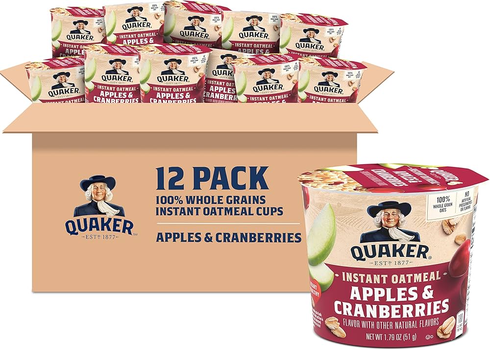Quaker Instant Oatmeal Instant Oats Express, Apple Cranberry, 1.79 Ounce (Pack of 12)