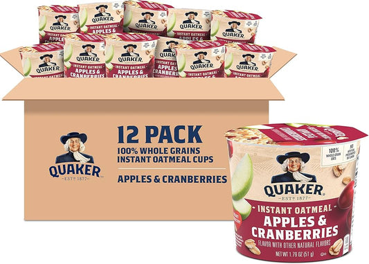 Quaker Instant Oatmeal Instant Oats Express, Apple Cranberry, 1.79 Ounce (Pack of 12)