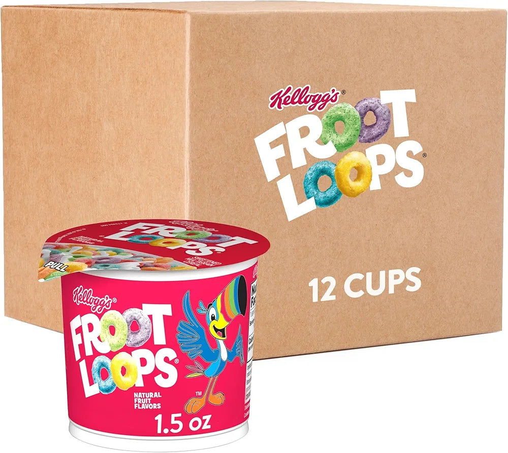 Kellogg's Froot Loops Breakfast Cereal Cups, Fruit Flavored, Breakfast Snacks with Vitamin C, Original, 18oz Case (12 Cups)