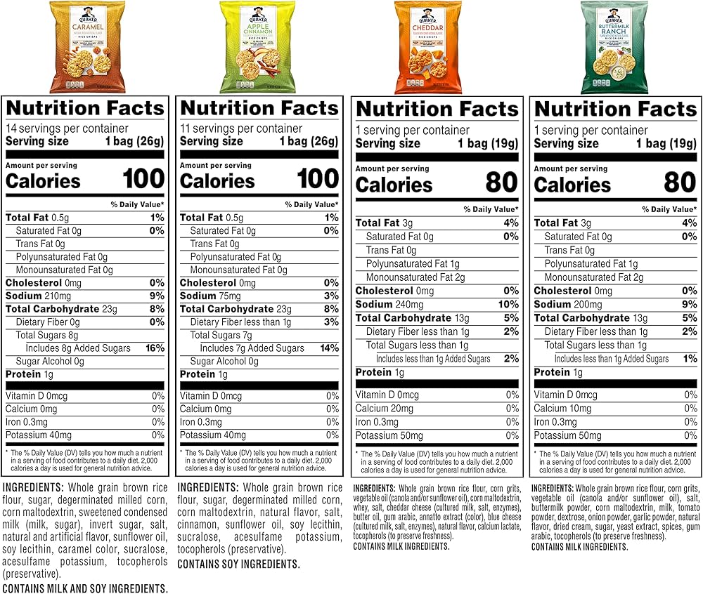 Quaker Rice Crisps, Gluten Free, 4 Flavor Sweet and Savory Variety Mix, Single Serve, 30 count