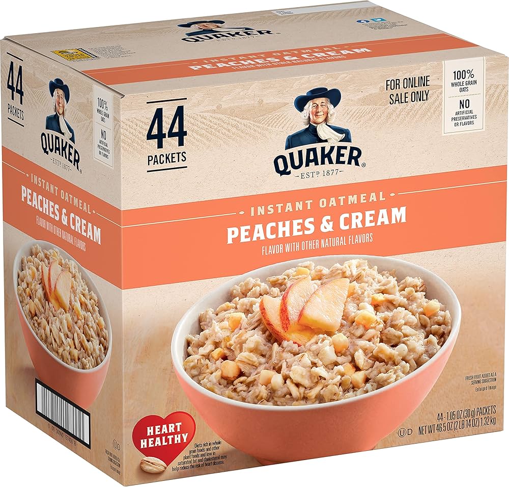 Quaker Instant Oatmeal, Peaches & Cream, 1.05oz, 44 Counts