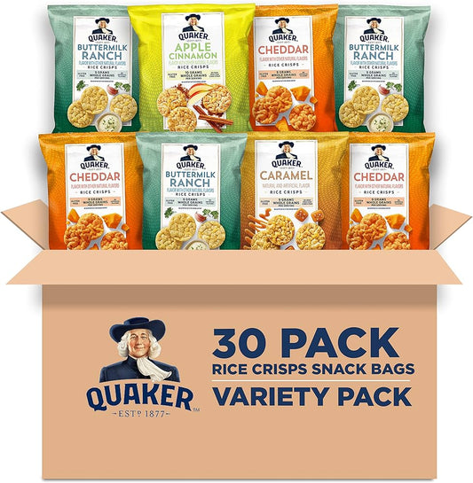 Quaker Rice Crisps, Gluten Free, 4 Flavor Sweet and Savory Variety Mix, Single Serve, 30 count