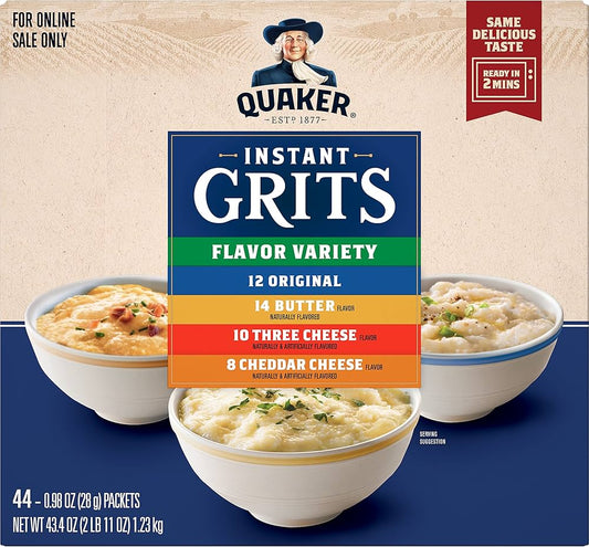 Quaker Instant Grits, 4 Flavor Variety Pack, 0.98oz Packets,44 Count