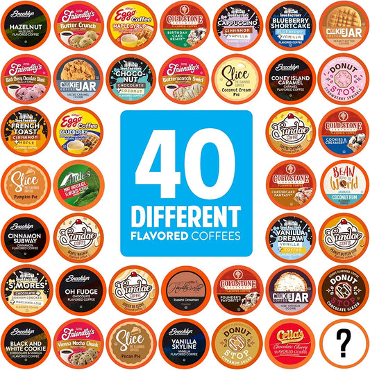 Two Rivers Coffee Flavored Coffee Pods Compatible with Keurig K Cup Brewers, Assorted Variety Pack Flavored Coffee, 40 Count